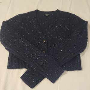 Talbots Navy Funfetti Cropped Cardigan - Small